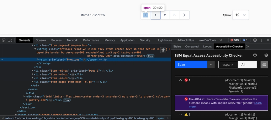 Accessibility checker browser extension example - investigating an issue
