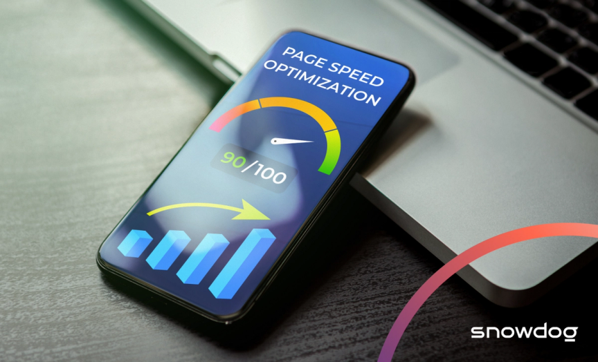 A smartphone with Page Speed Optimization app visible and a score 90/100